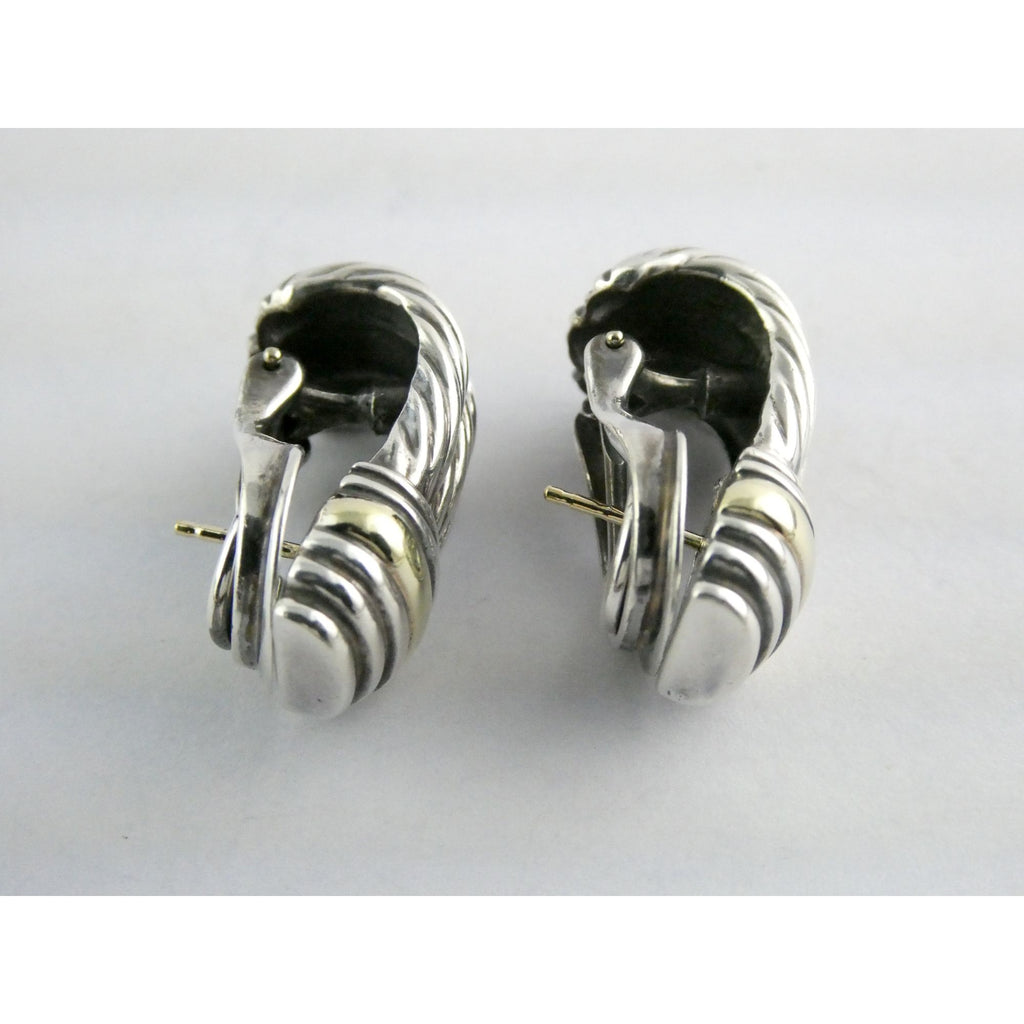 David Yurman Triple Cable Sterling Silver and 14K Yellow Gold Earrings 15g 27mm