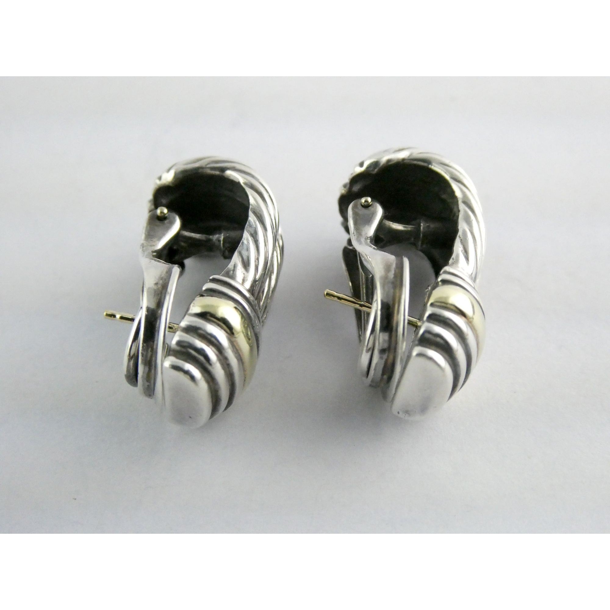 David Yurman Triple Cable Sterling Silver and 14K Yellow Gold Earrings 15g 27mm