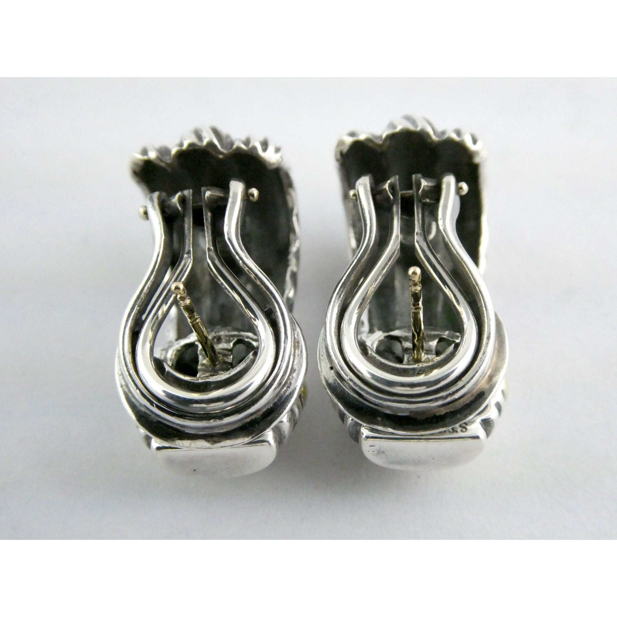 David Yurman Triple Cable Sterling Silver and 14K Yellow Gold Earrings 15g 27mm