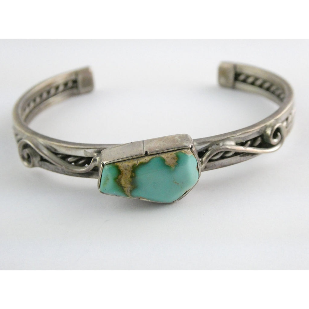 NA Navajo Morton Ray Sterling Silver Turquoise Bracelet Whirling Wind 6.75 Inch