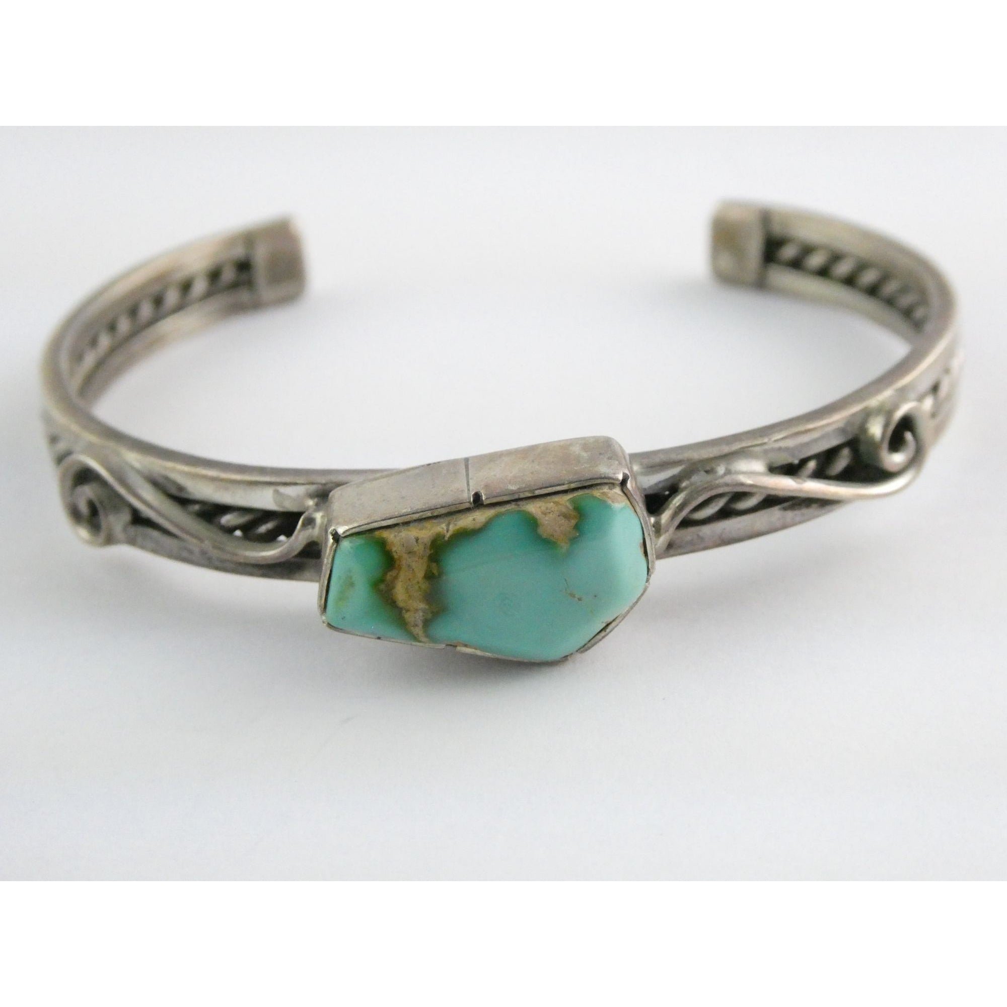 NA Navajo Morton Ray Sterling Silver Turquoise Bracelet Whirling Wind 6.75 Inch