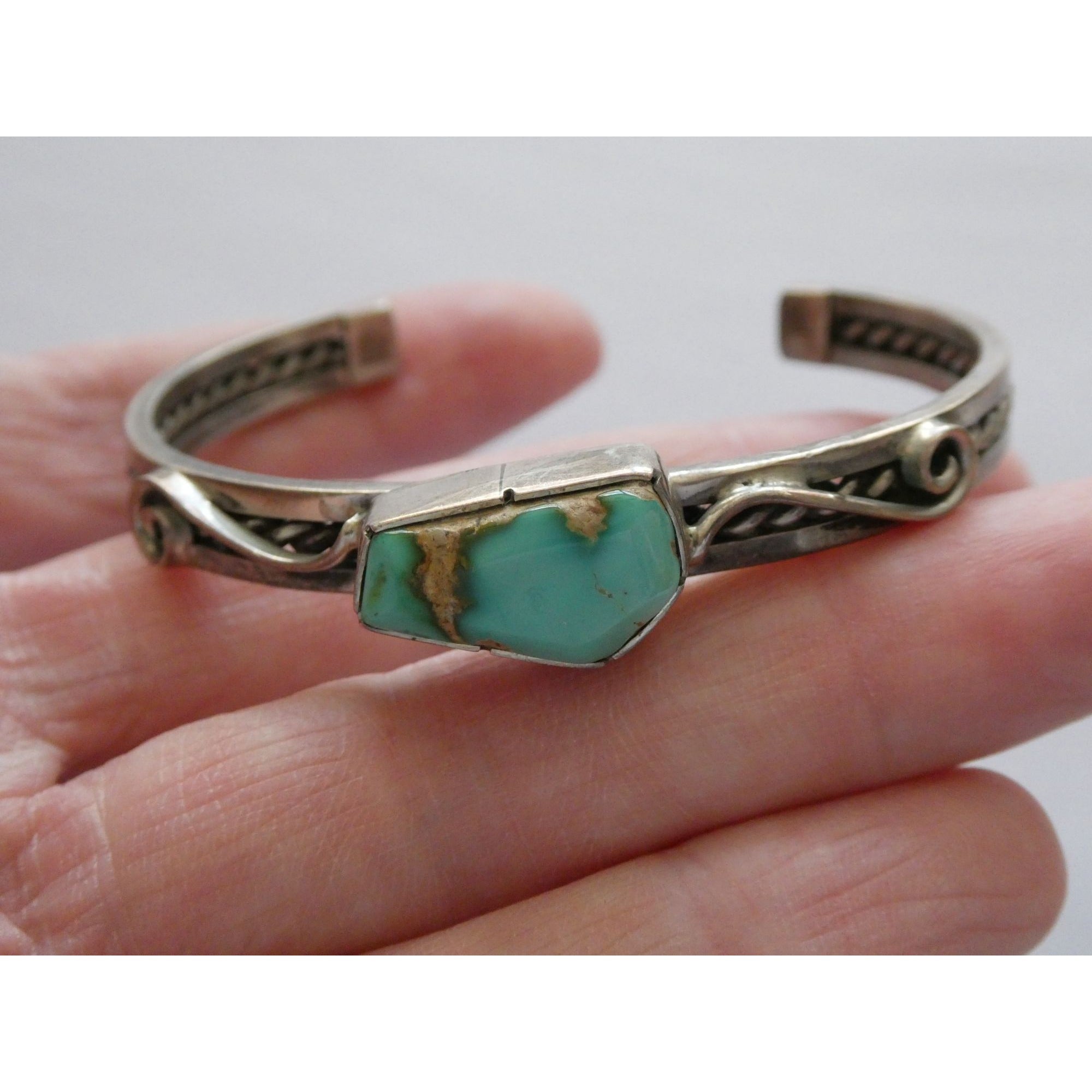 NA Navajo Morton Ray Sterling Silver Turquoise Bracelet Whirling Wind 6.75 Inch