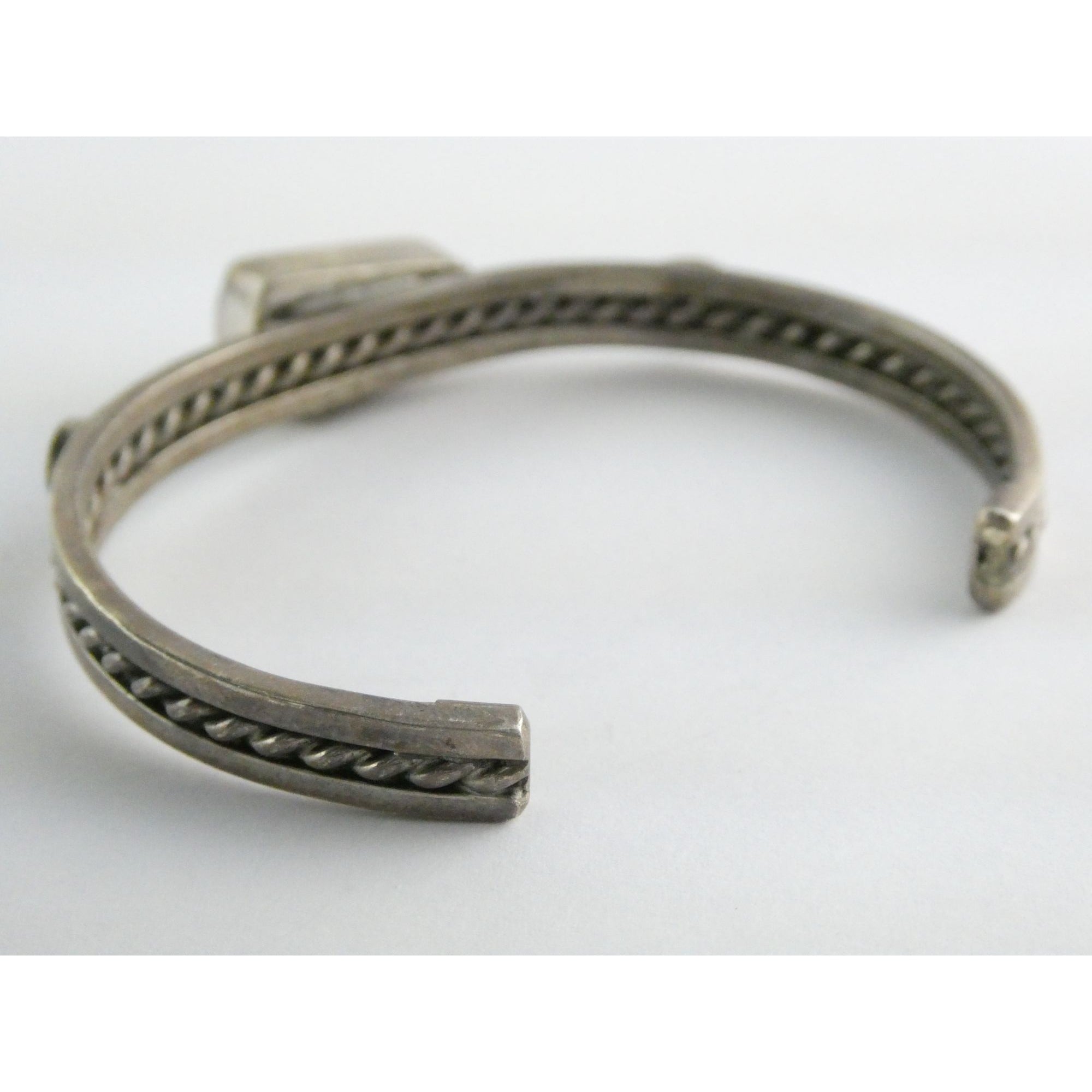 NA Navajo Morton Ray Sterling Silver Turquoise Bracelet Whirling Wind 6.75 Inch