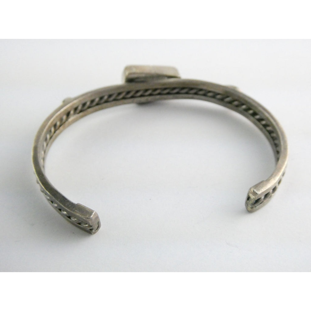 NA Navajo Morton Ray Sterling Silver Turquoise Bracelet Whirling Wind 6.75 Inch