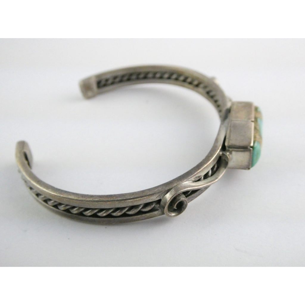 NA Navajo Morton Ray Sterling Silver Turquoise Bracelet Whirling Wind 6.75 Inch