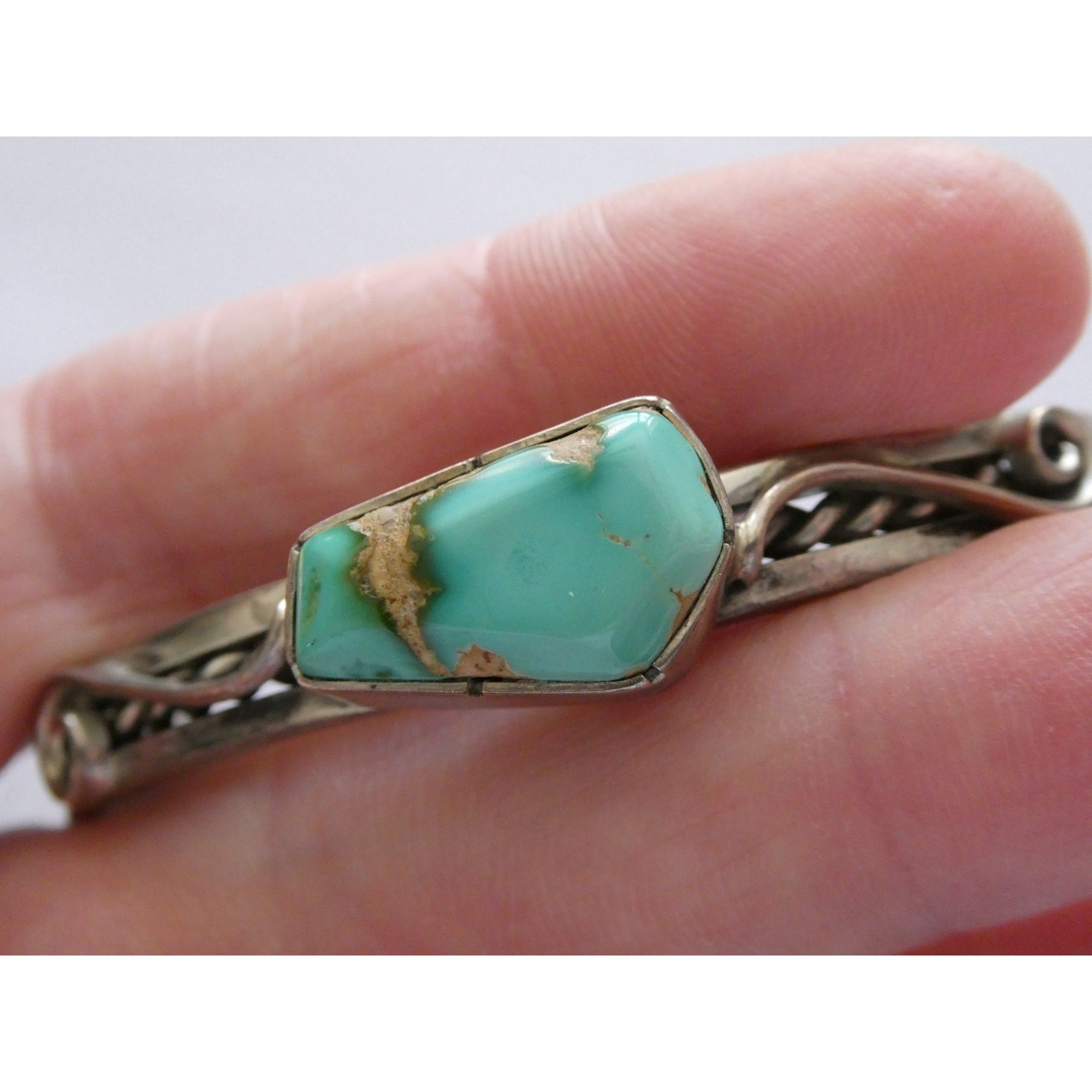 NA Navajo Morton Ray Sterling Silver Turquoise Bracelet Whirling Wind 6.75 Inch