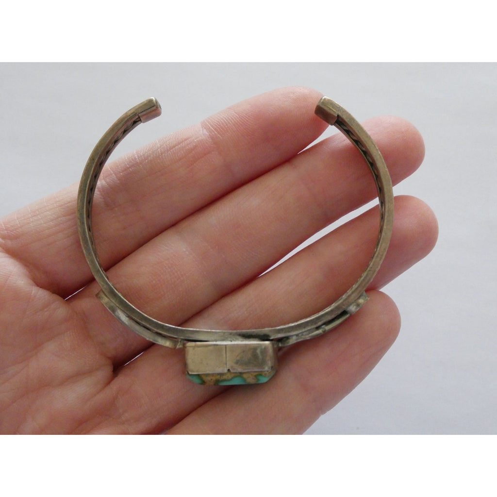 NA Navajo Morton Ray Sterling Silver Turquoise Bracelet Whirling Wind 6.75 Inch