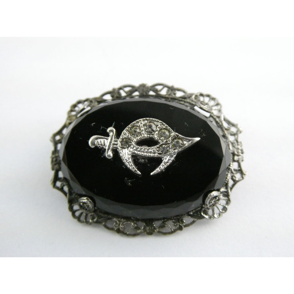 Vintage Sterling Silver Masonic Shriner Sword Black and White Glass Gem Pin 5g