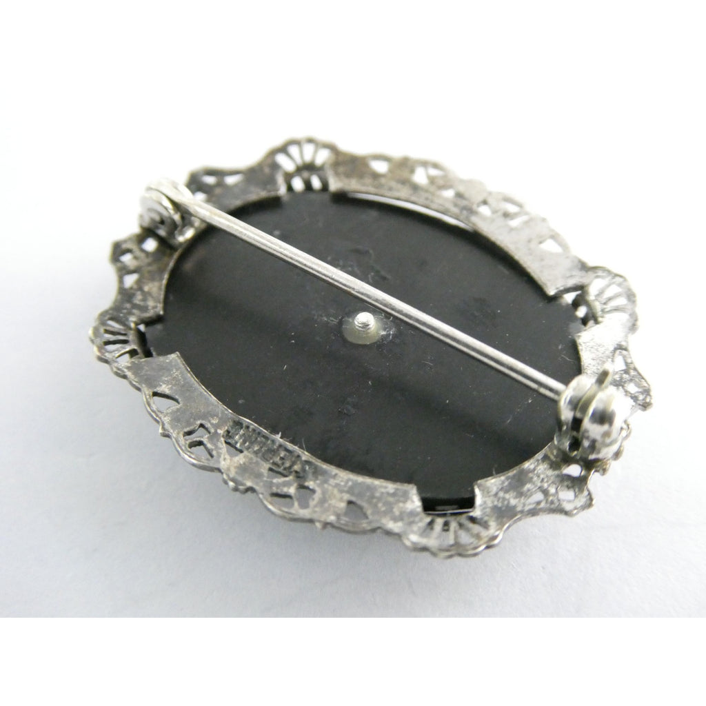 Vintage Sterling Silver Masonic Shriner Sword Black and White Glass Gem Pin 5g