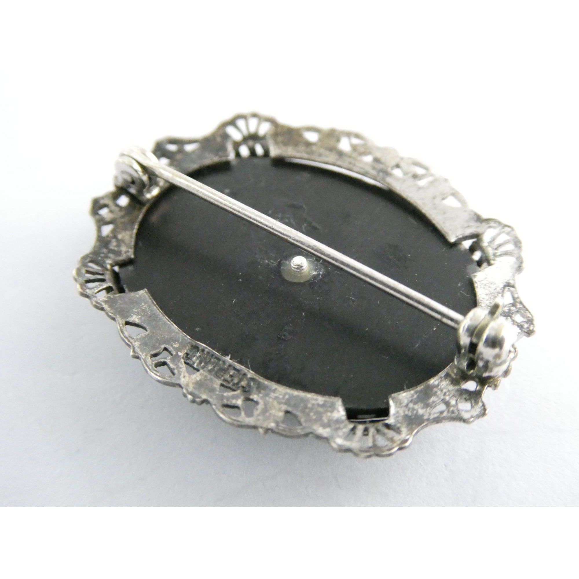 Vintage Sterling Silver Masonic Shriner Sword Black and White Glass Gem Pin 5g