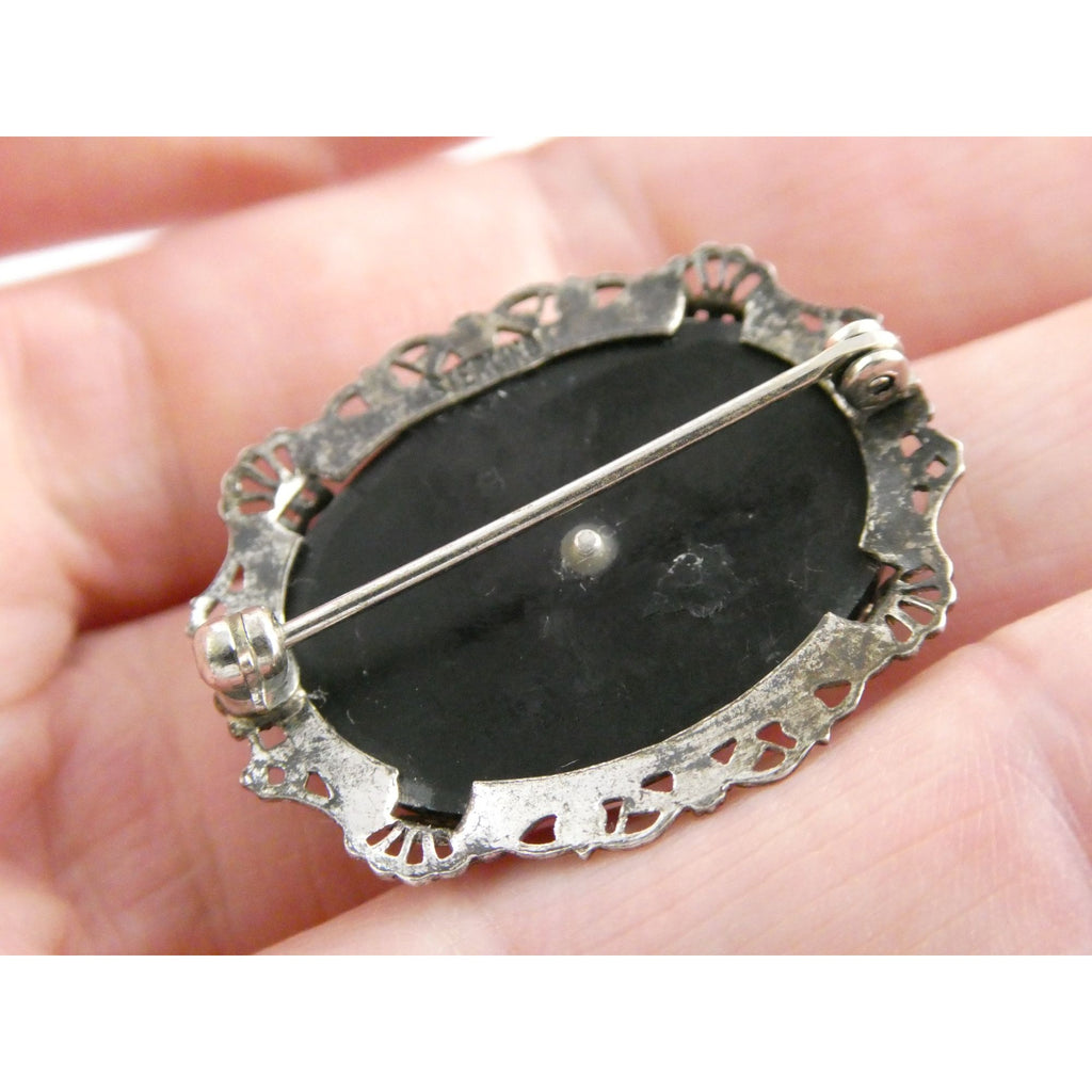 Vintage Sterling Silver Masonic Shriner Sword Black and White Glass Gem Pin 5g