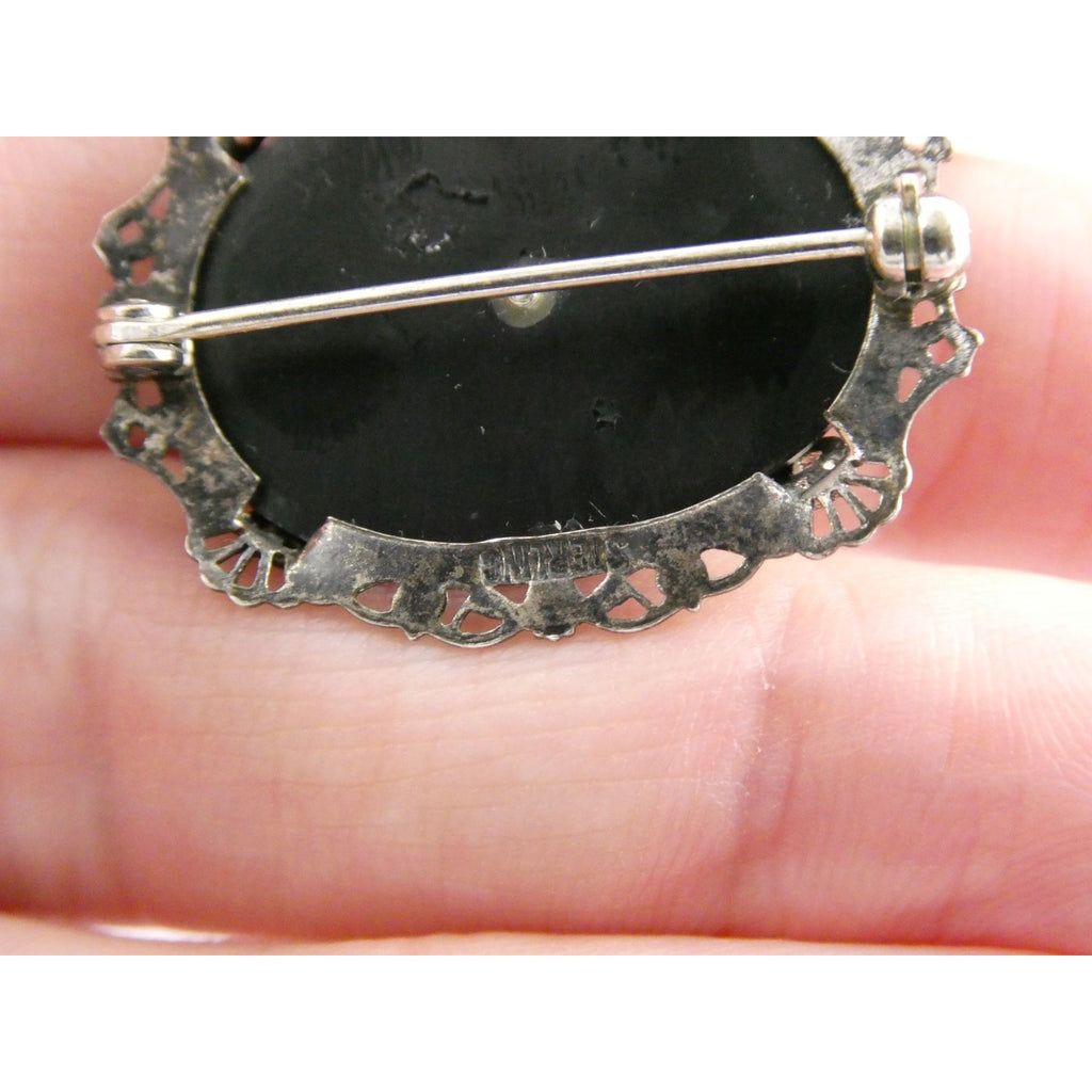 Vintage Sterling Silver Masonic Shriner Sword Black and White Glass Gem Pin 5g