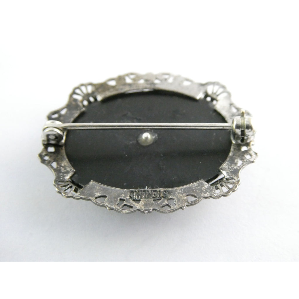 Vintage Sterling Silver Masonic Shriner Sword Black and White Glass Gem Pin 5g