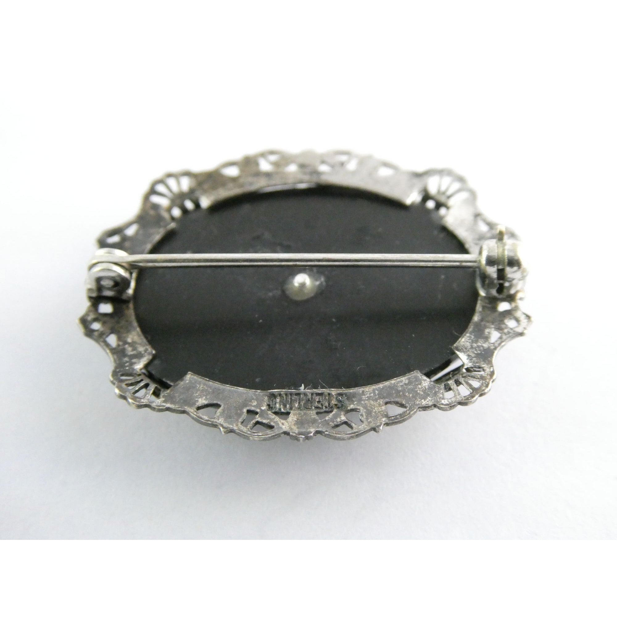 Vintage Sterling Silver Masonic Shriner Sword Black and White Glass Gem Pin 5g