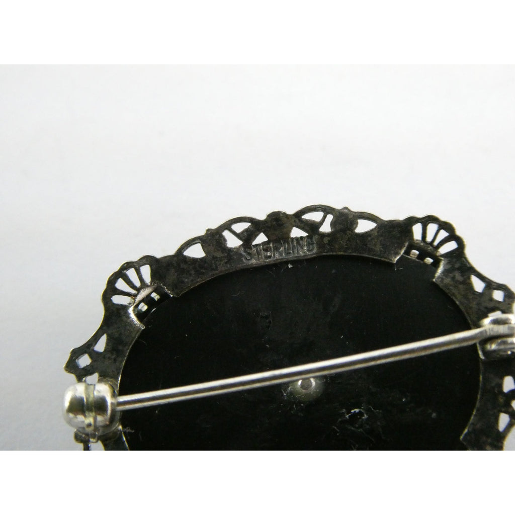 Vintage Sterling Silver Masonic Shriner Sword Black and White Glass Gem Pin 5g