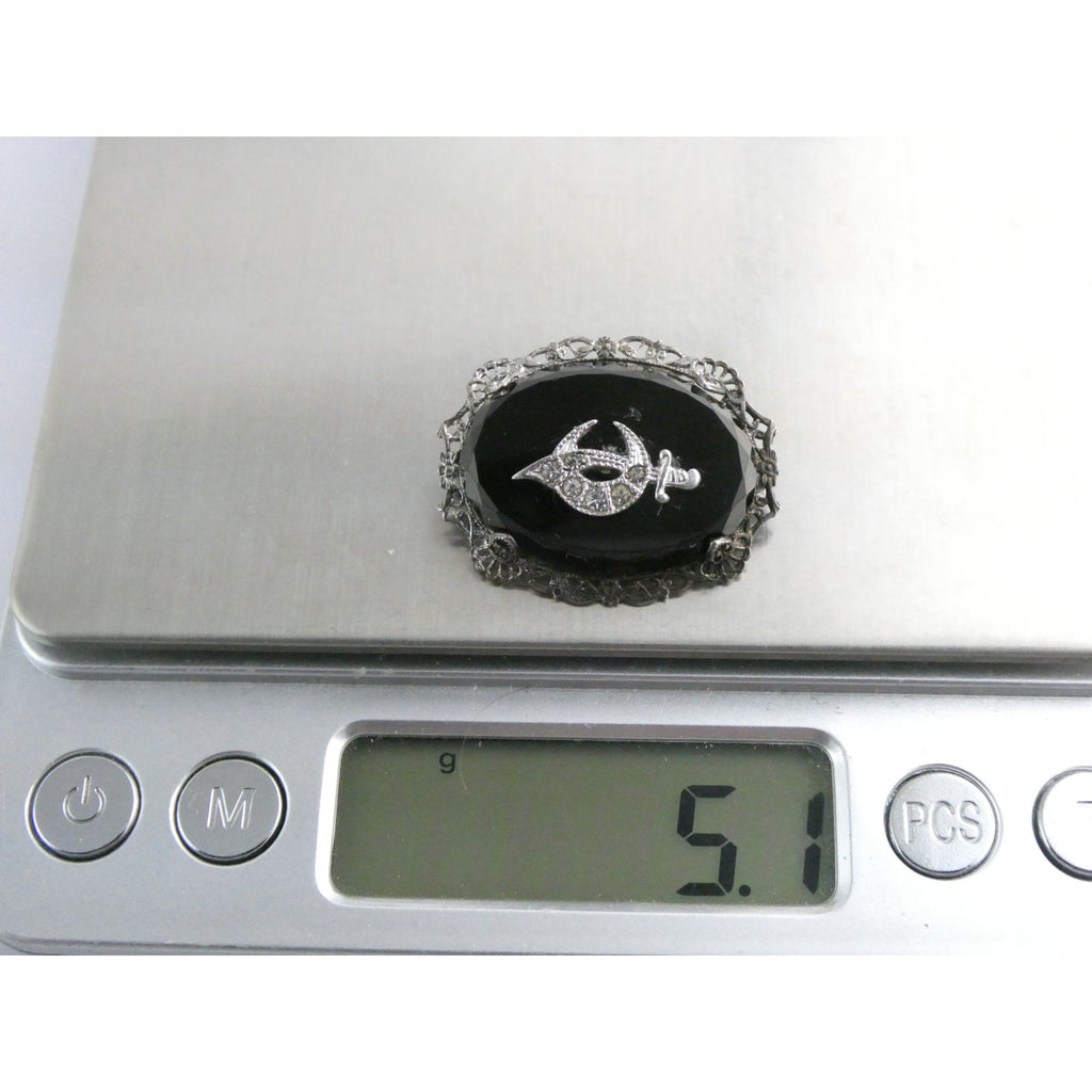 Vintage Sterling Silver Masonic Shriner Sword Black and White Glass Gem Pin 5g