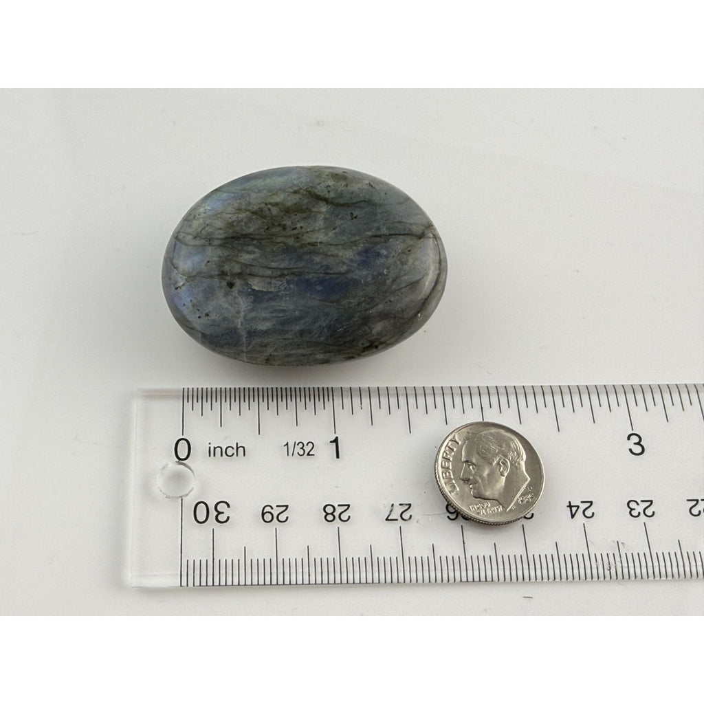Polished Oval Form Labradorite Piece Specimen 52.7g Weight 1.75 Inch Max Length