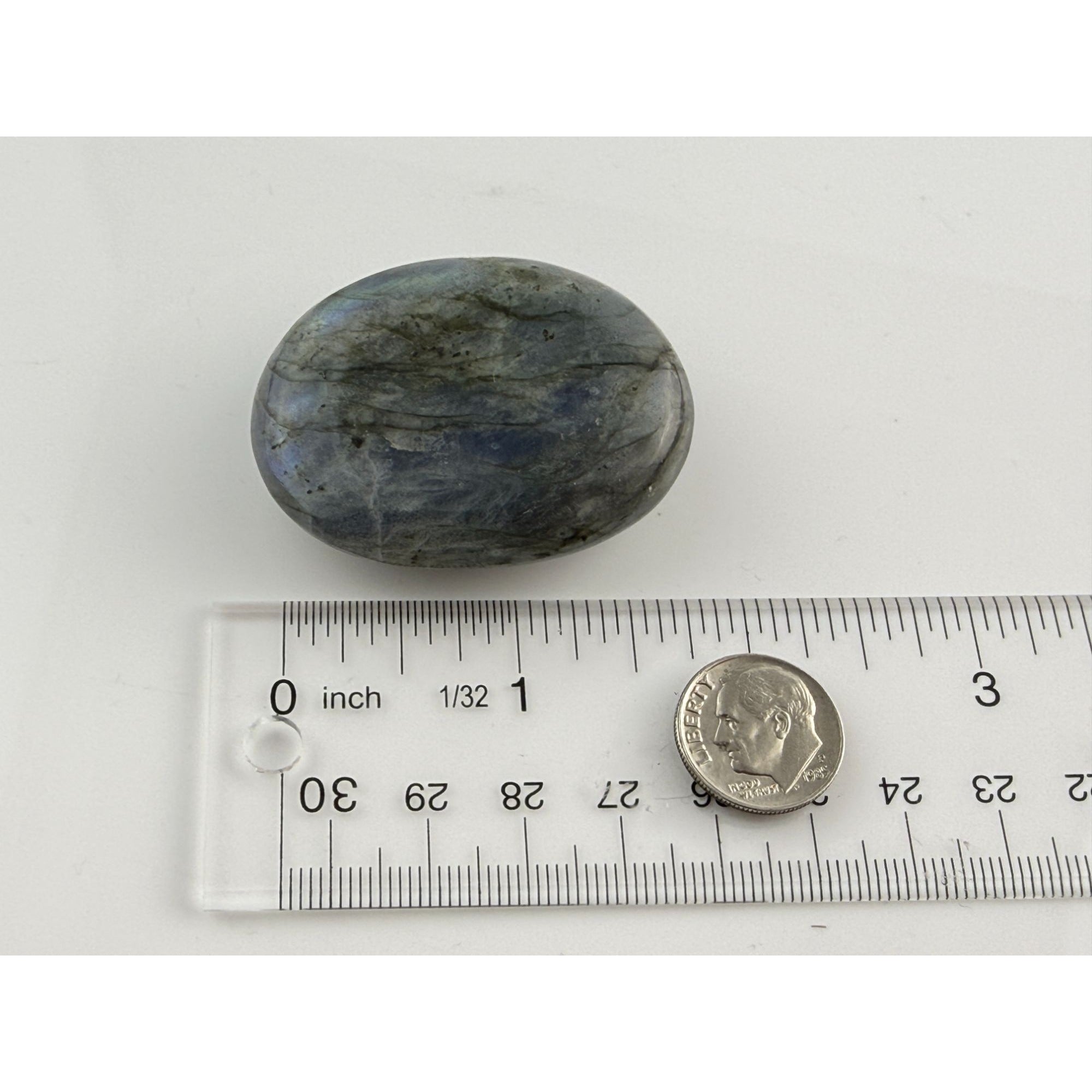 Polished Oval Form Labradorite Piece Specimen 52.7g Weight 1.75 Inch Max Length