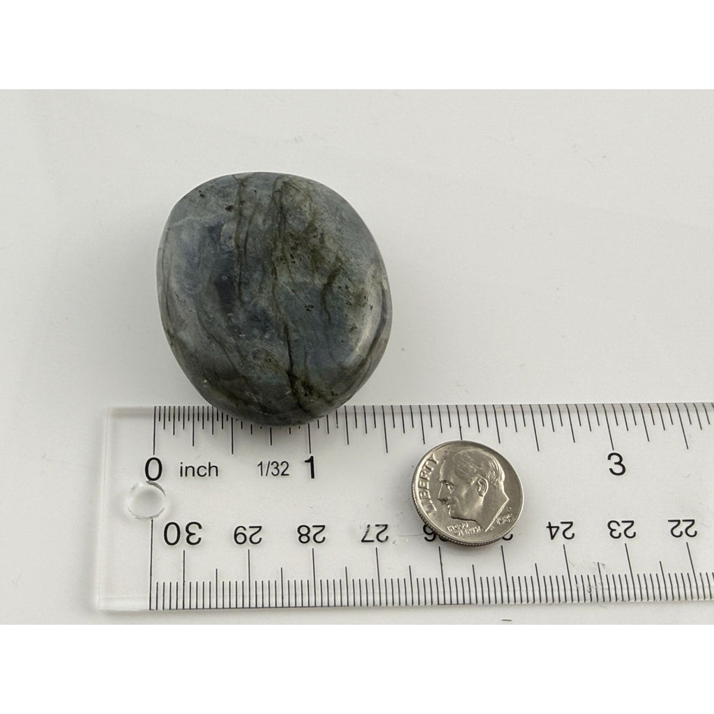 Polished Oval Form Labradorite Piece Specimen 52.7g Weight 1.75 Inch Max Length