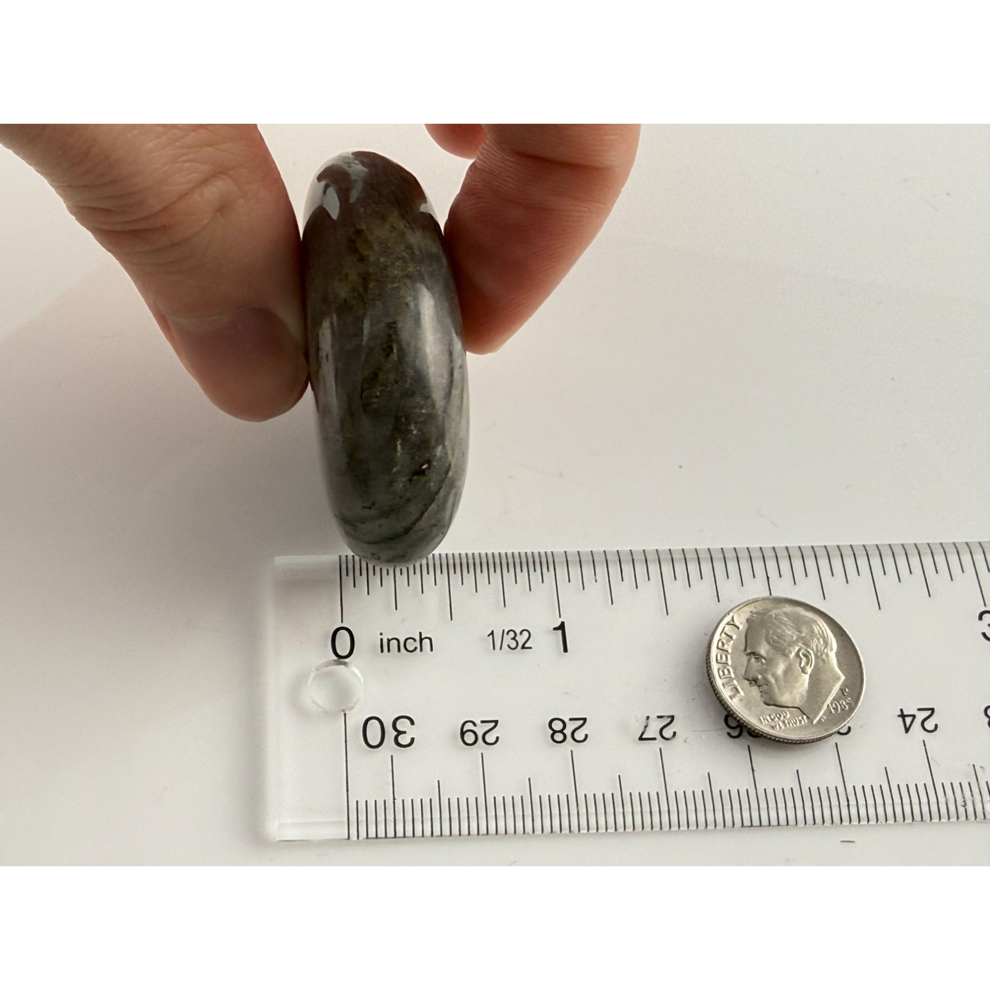 Polished Oval Form Labradorite Piece Specimen 52.7g Weight 1.75 Inch Max Length