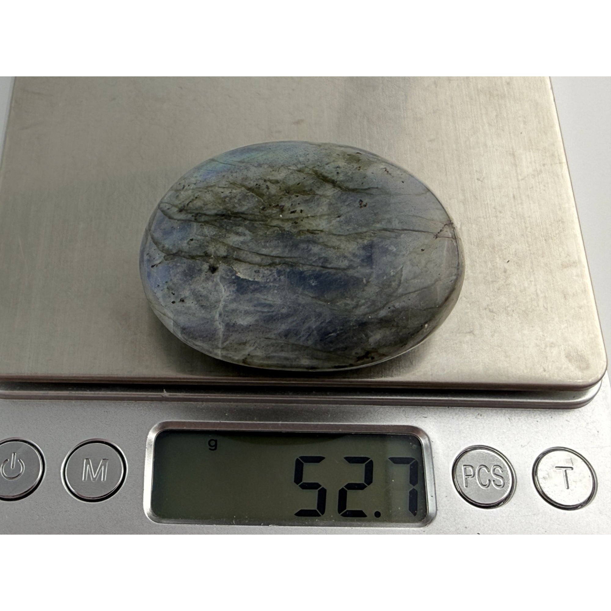 Polished Oval Form Labradorite Piece Specimen 52.7g Weight 1.75 Inch Max Length