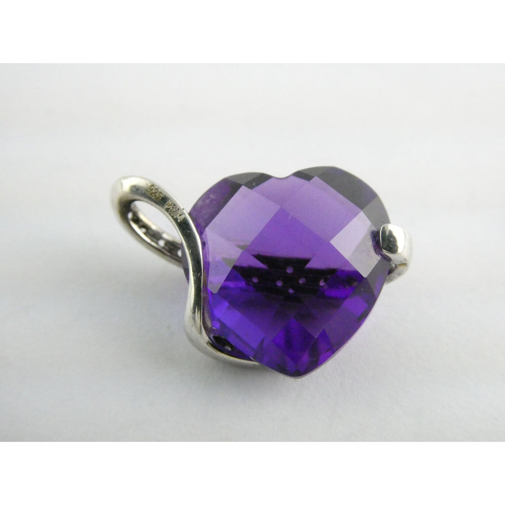 Designer P Star M Sterling Silver White Topaz and Amethyst Heart Pendant 3g 15mm