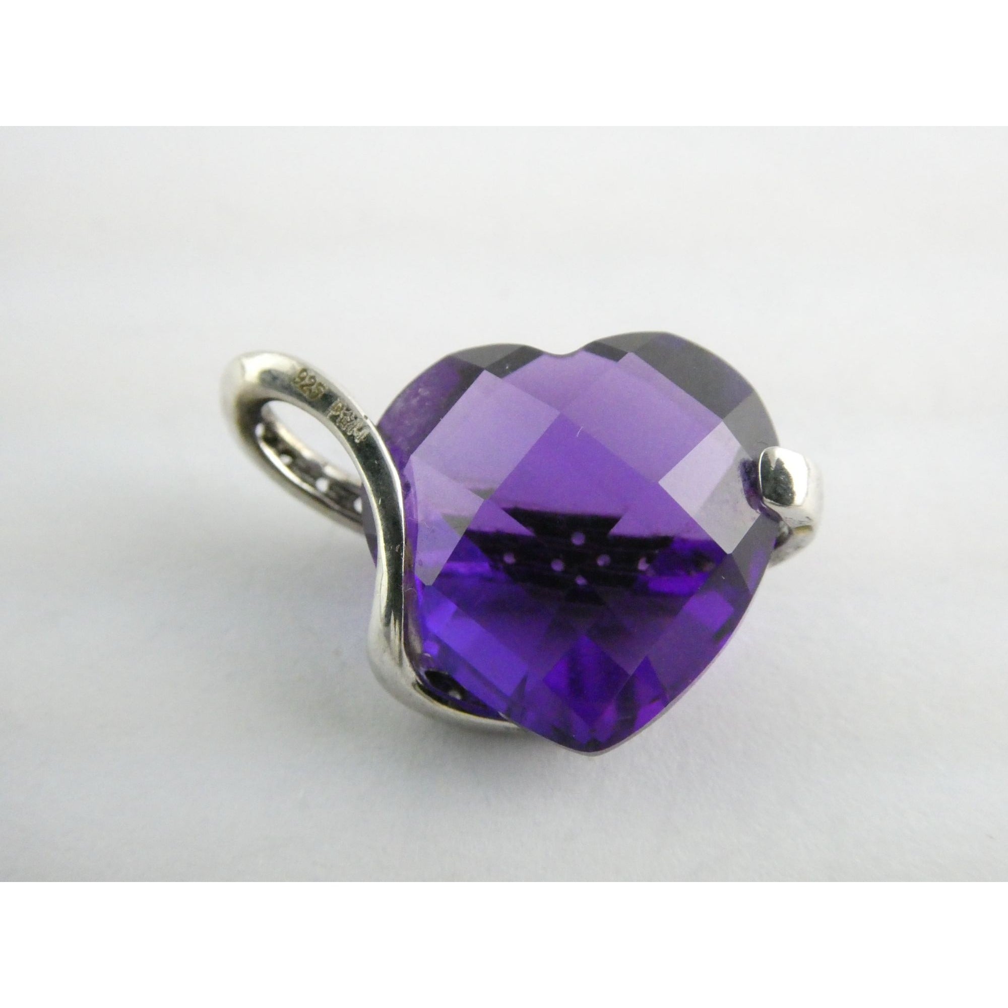 Designer P Star M Sterling Silver White Topaz and Amethyst Heart Pendant 3g 15mm