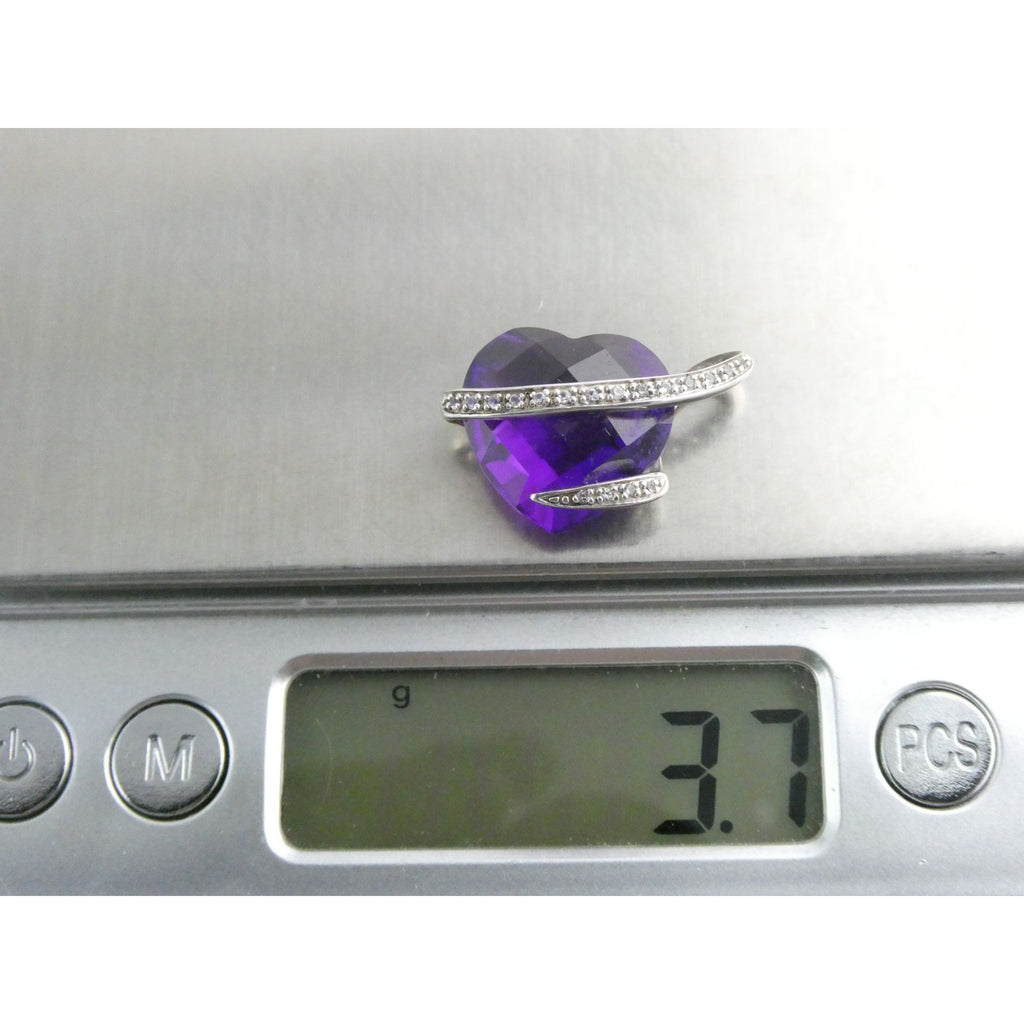 Designer P Star M Sterling Silver White Topaz and Amethyst Heart Pendant 3g 15mm