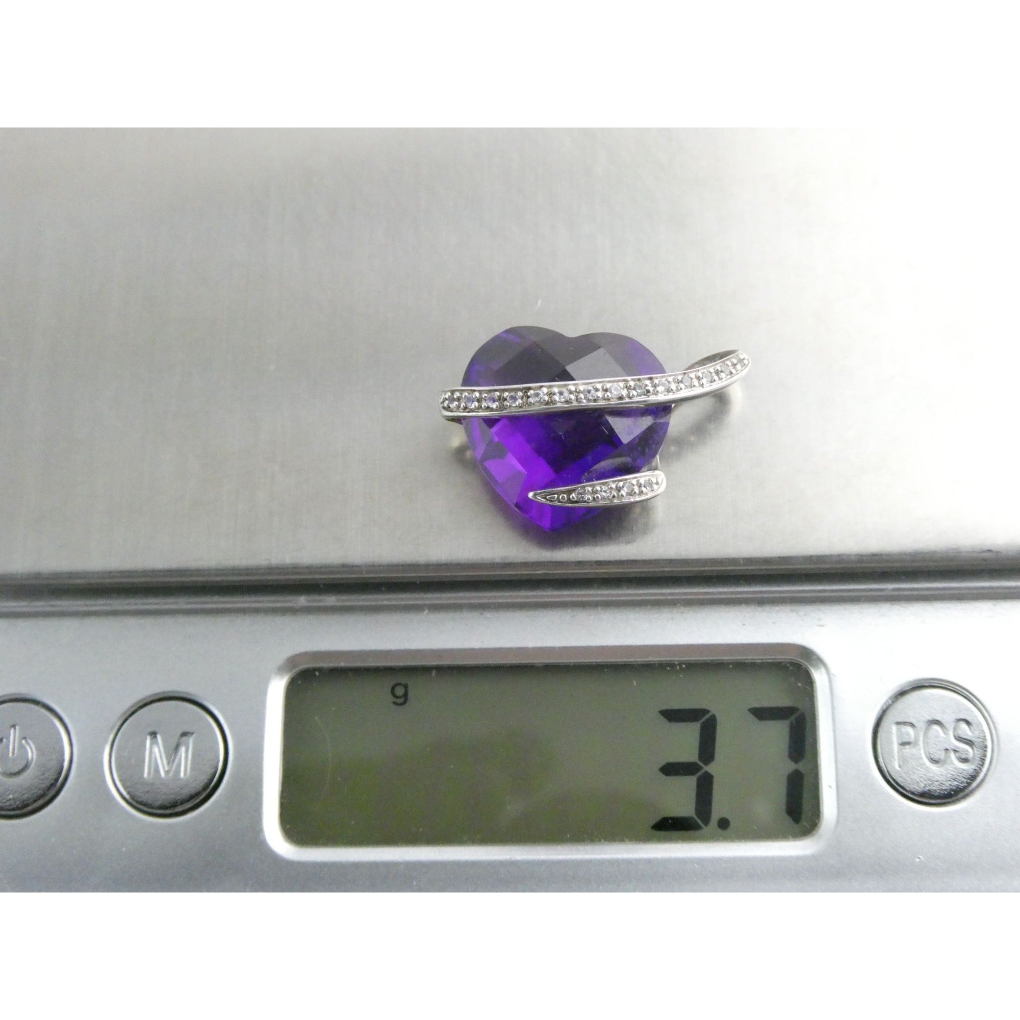 Designer P Star M Sterling Silver White Topaz and Amethyst Heart Pendant 3g 15mm