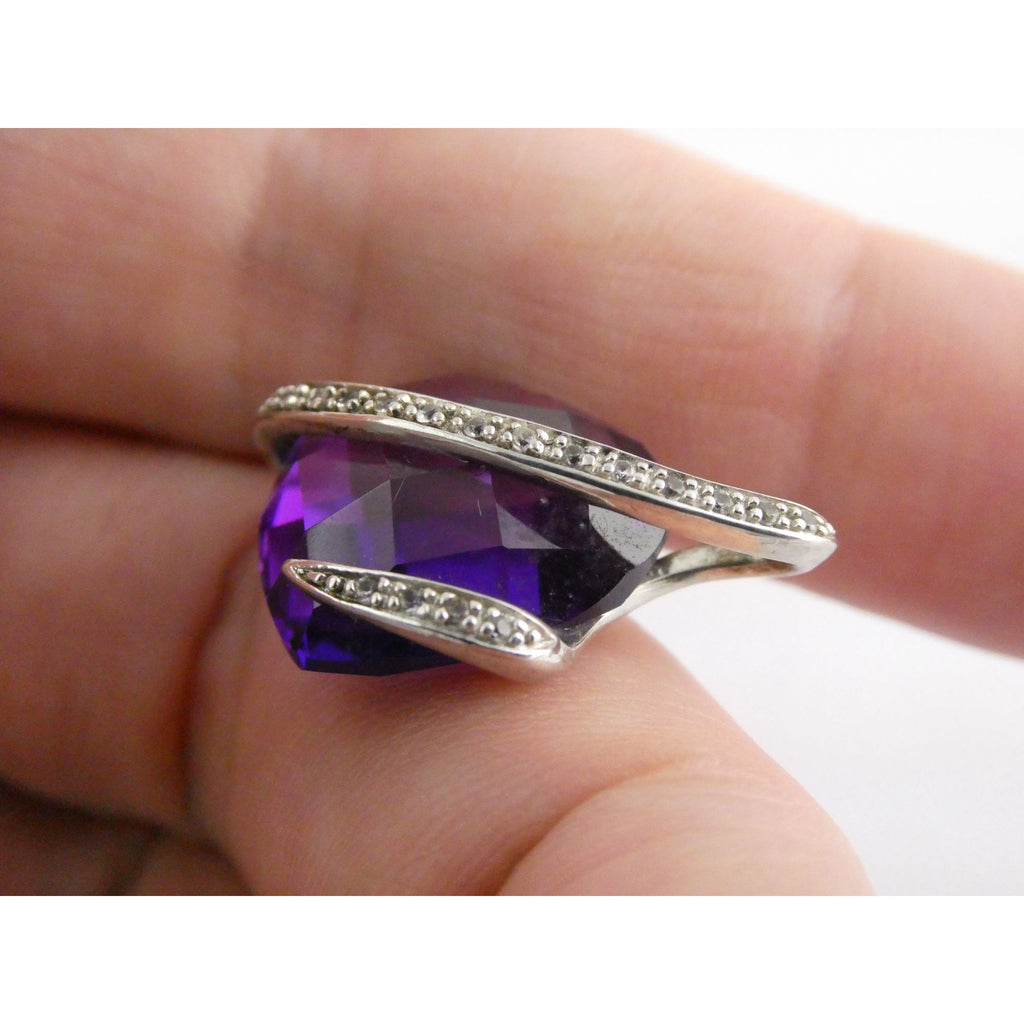 Designer P Star M Sterling Silver White Topaz and Amethyst Heart Pendant 3g 15mm