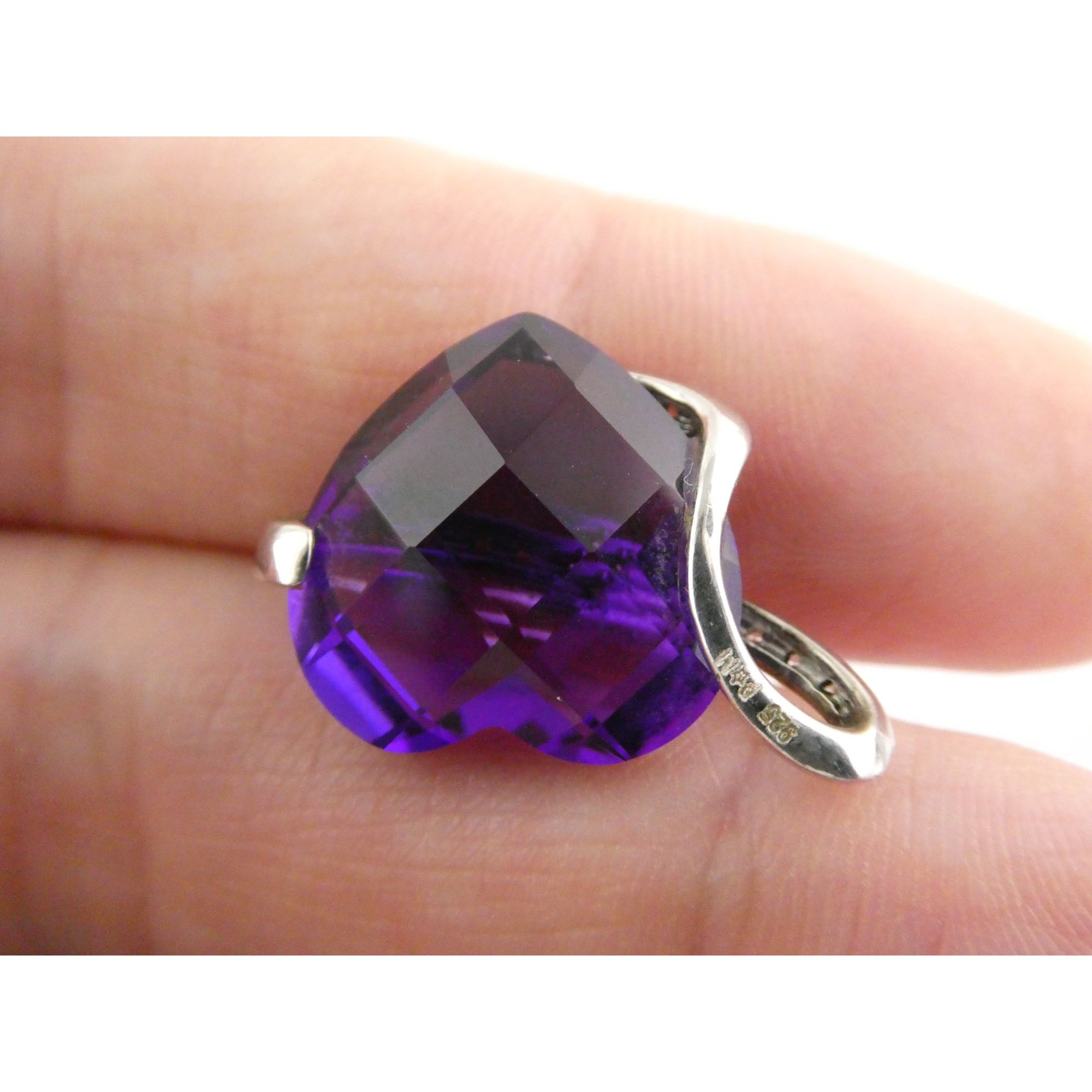 Designer P Star M Sterling Silver White Topaz and Amethyst Heart Pendant 3g 15mm