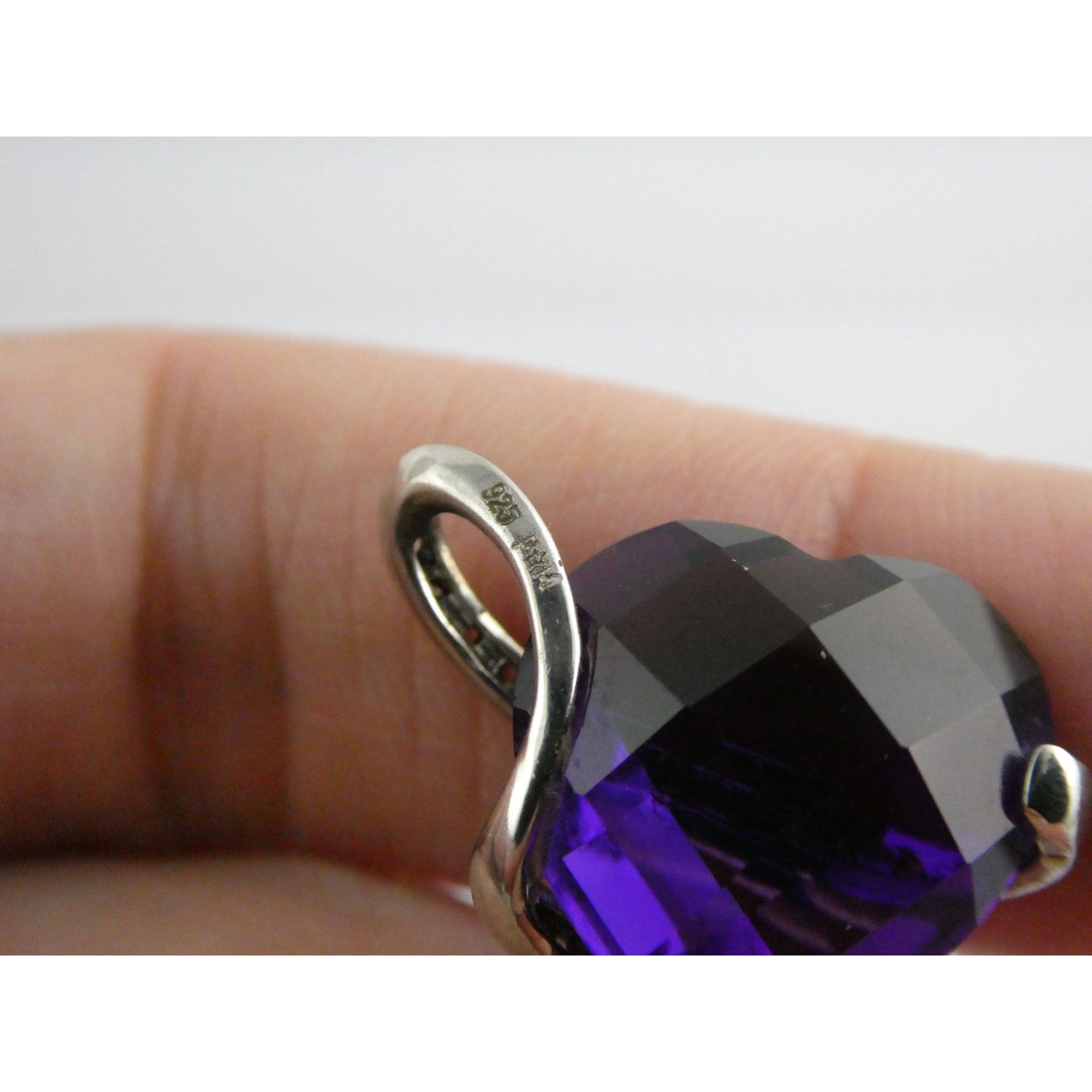 Designer P Star M Sterling Silver White Topaz and Amethyst Heart Pendant 3g 15mm