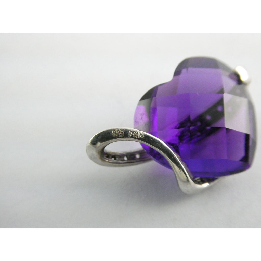 Designer P Star M Sterling Silver White Topaz and Amethyst Heart Pendant 3g 15mm