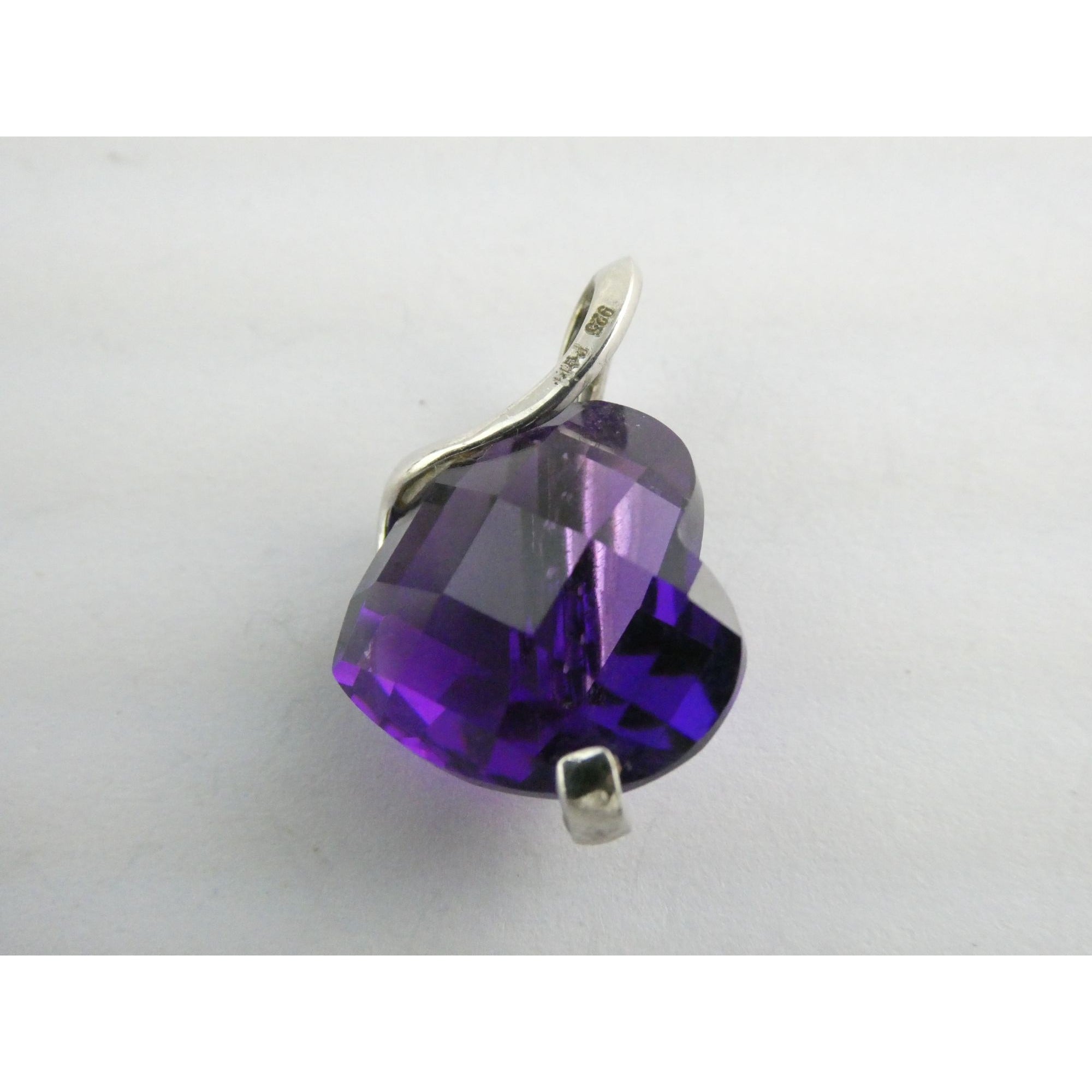 Designer P Star M Sterling Silver White Topaz and Amethyst Heart Pendant 3g 15mm