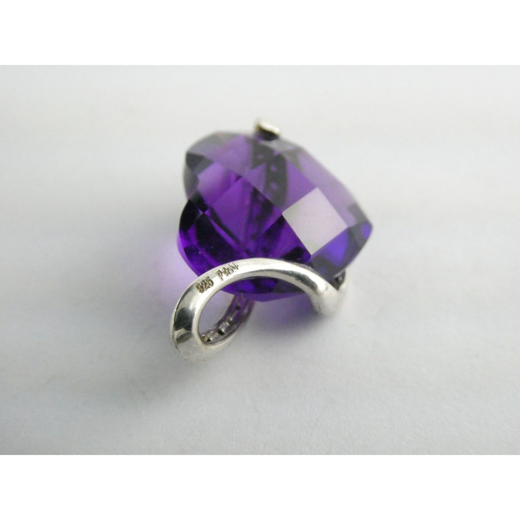 Designer P Star M Sterling Silver White Topaz and Amethyst Heart Pendant 3g 15mm