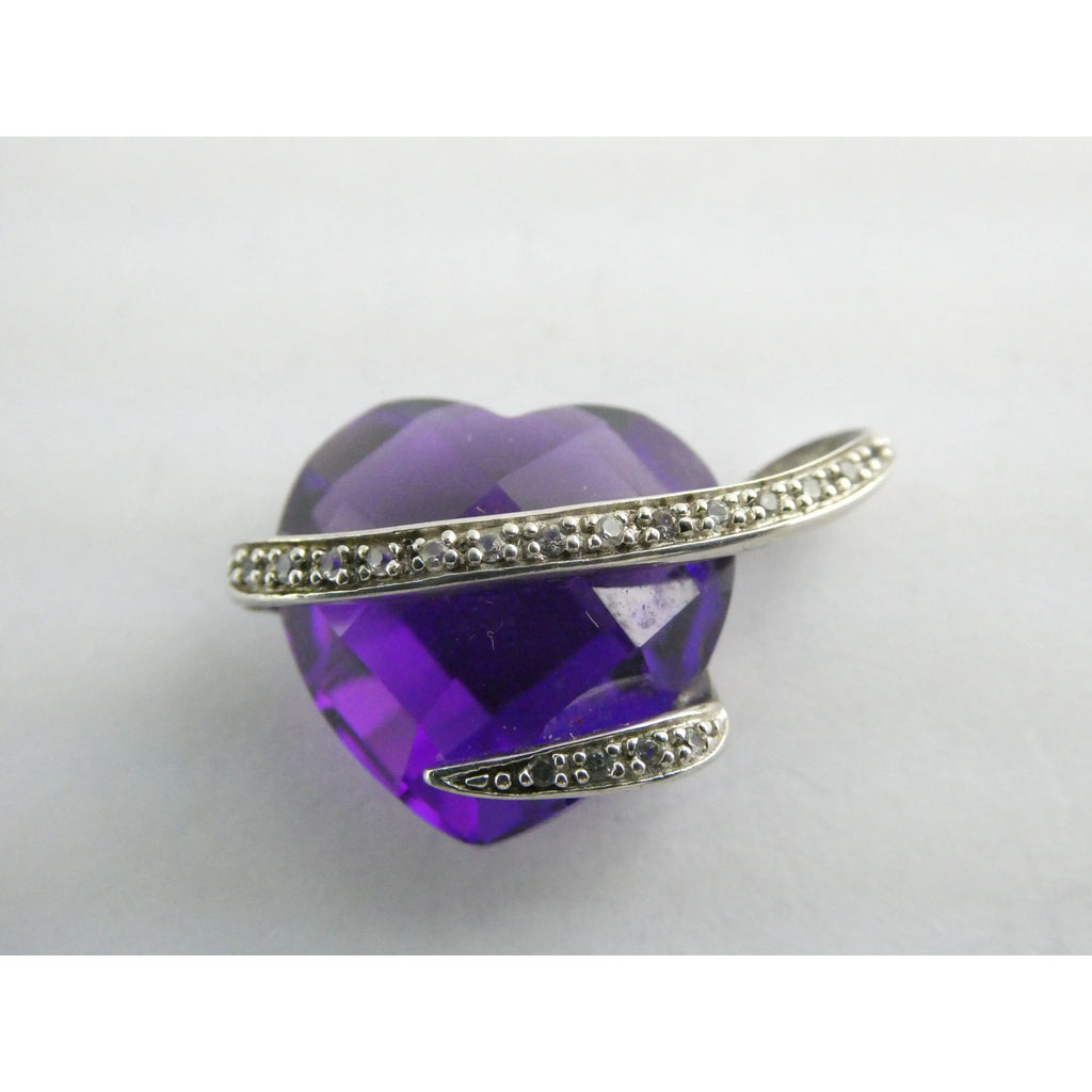 Designer P Star M Sterling Silver White Topaz and Amethyst Heart Pendant 3g 15mm