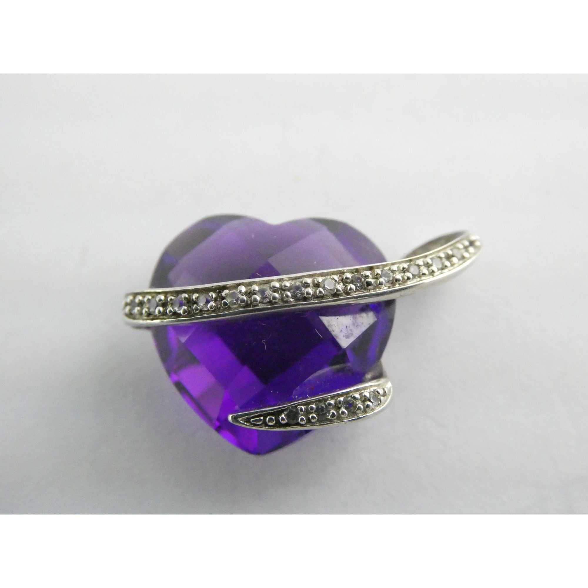 Designer P Star M Sterling Silver White Topaz and Amethyst Heart Pendant 3g 15mm