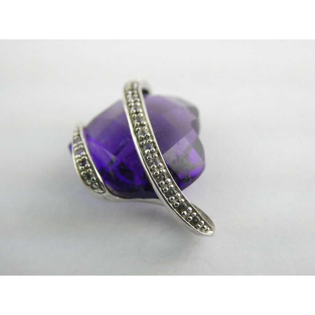 Designer P Star M Sterling Silver White Topaz and Amethyst Heart Pendant 3g 15mm