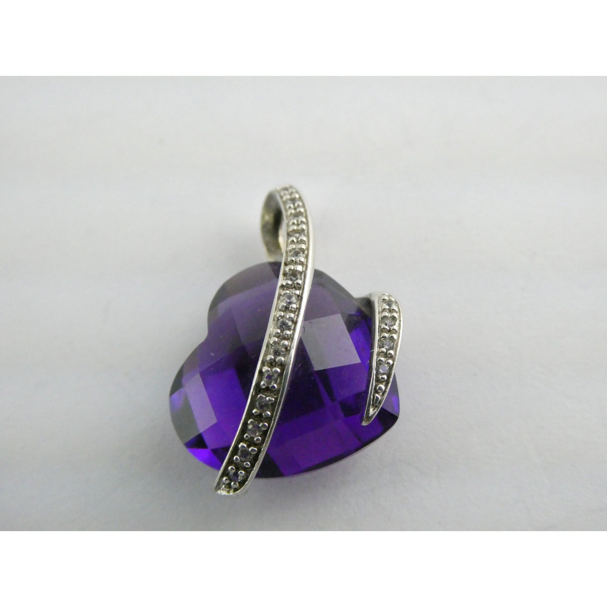 Designer P Star M Sterling Silver White Topaz and Amethyst Heart Pendant 3g 15mm