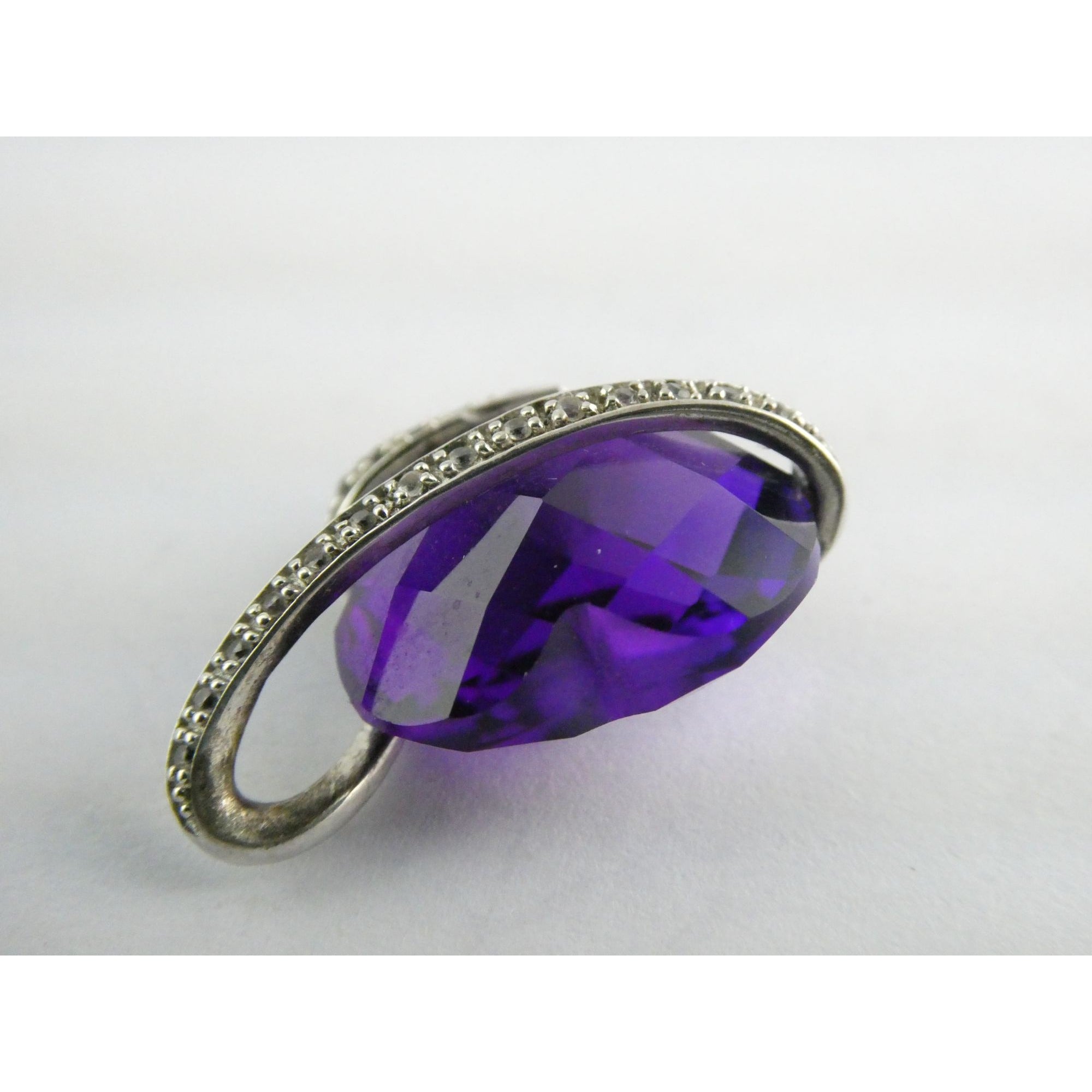 Designer P Star M Sterling Silver White Topaz and Amethyst Heart Pendant 3g 15mm