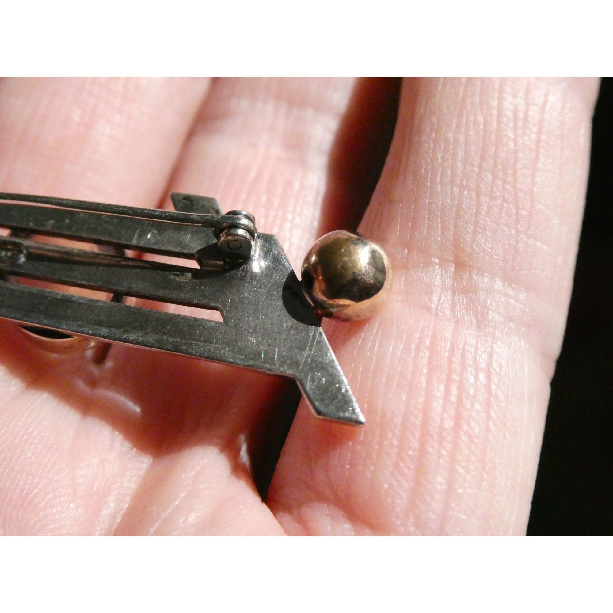 Vintage Walter Lampl Sterling Silver and 14k Gold Moonstone Cabochon Pin Brooch