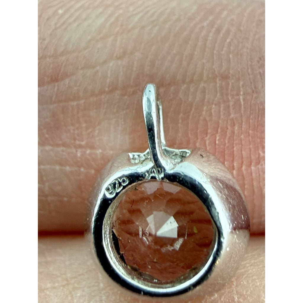 Sterling Silver Pale Yellow Quartz Faceted Round Pendant Charm 1g Weight 8.8mm