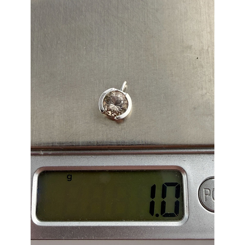 Sterling Silver Pale Yellow Quartz Faceted Round Pendant Charm 1g Weight 8.8mm