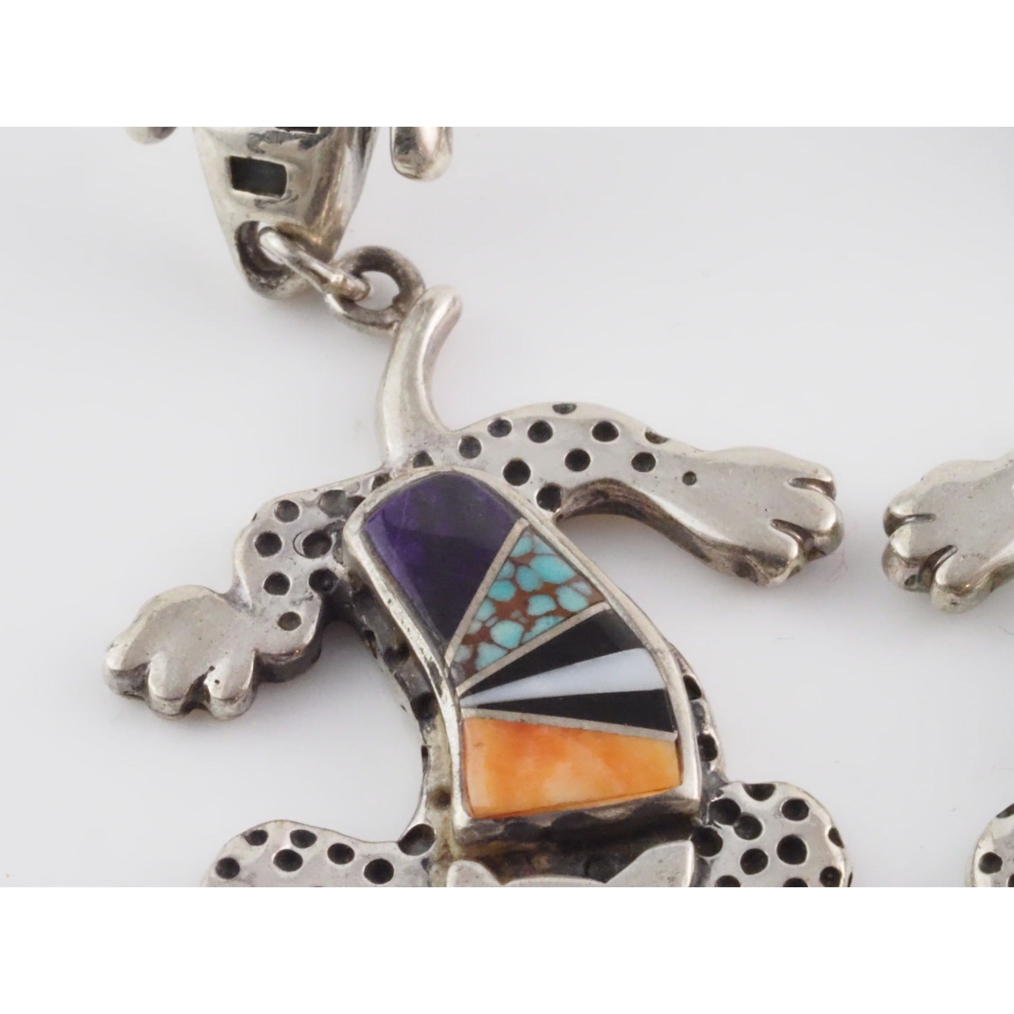 NA Zuni Rock Kritters Sterling Silver Gem Inlay Big Cat Earrings 20g 2 Inches