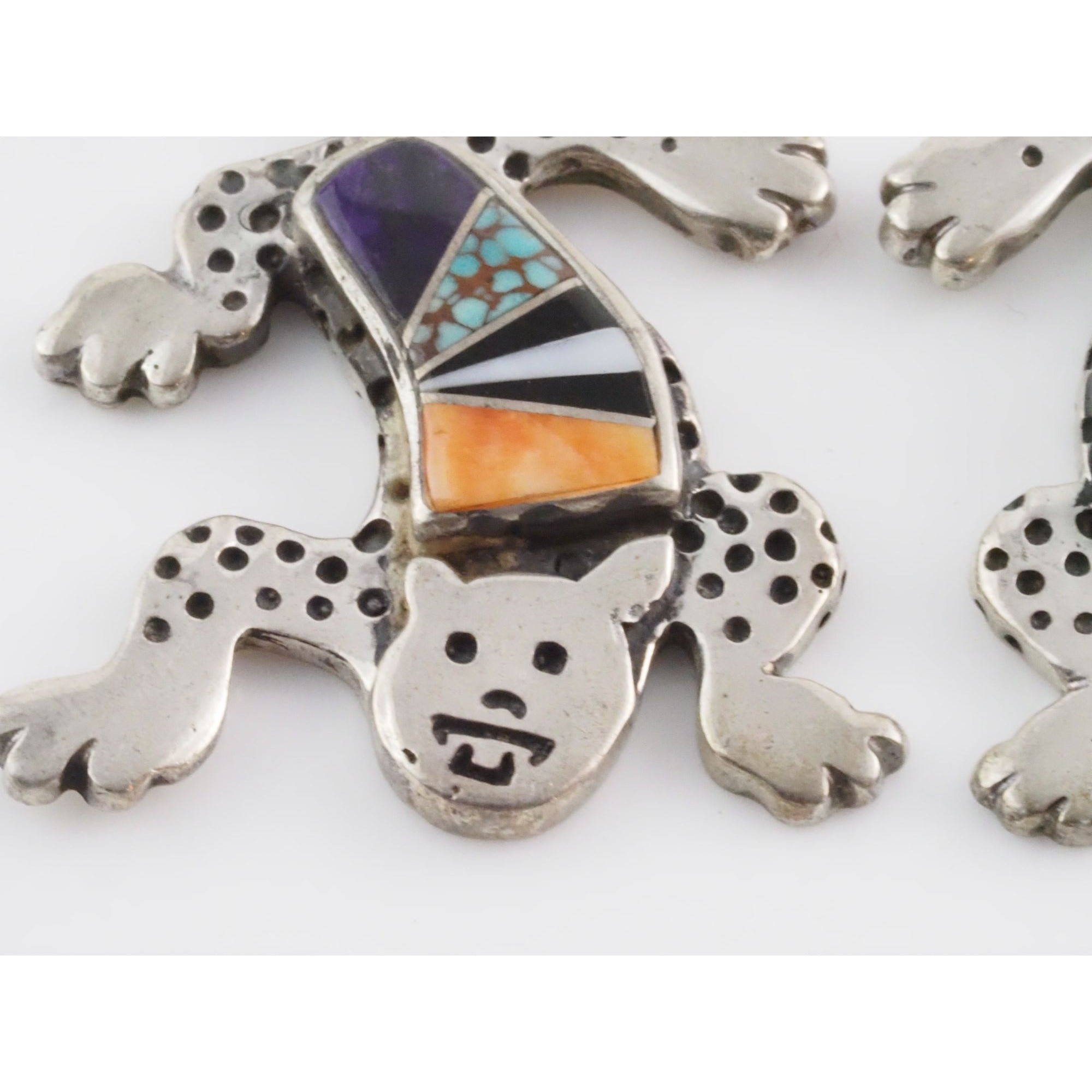 NA Zuni Rock Kritters Sterling Silver Gem Inlay Big Cat Earrings 20g 2 Inches