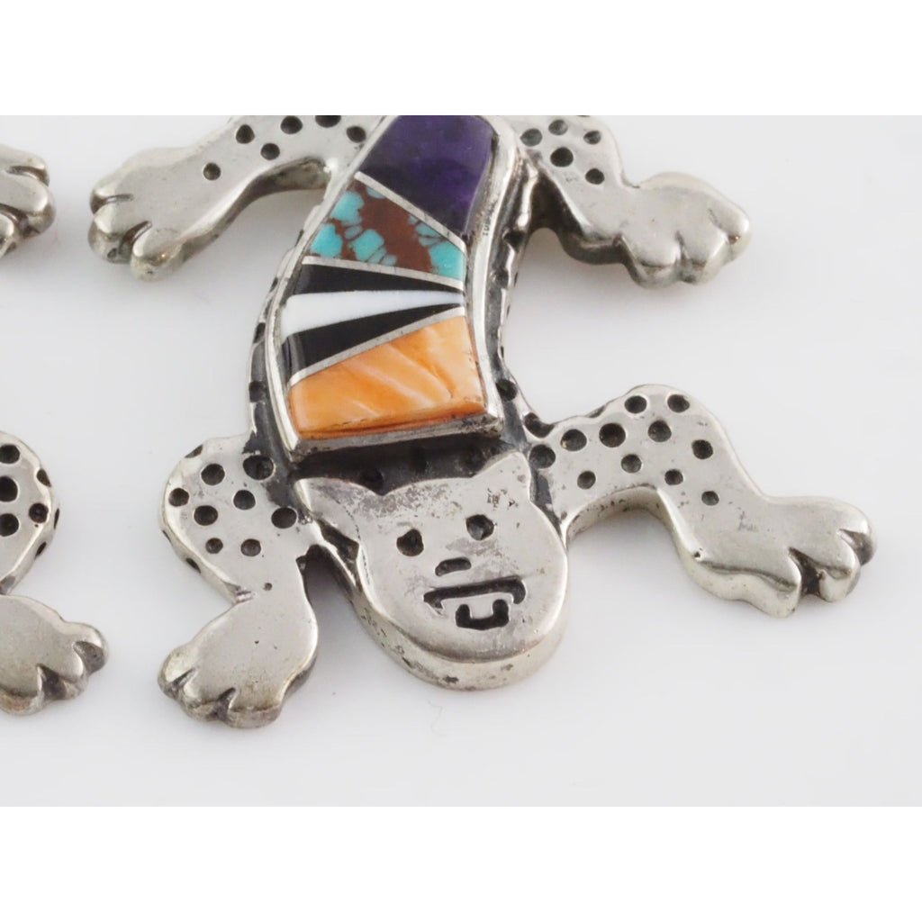 NA Zuni Rock Kritters Sterling Silver Gem Inlay Big Cat Earrings 20g 2 Inches
