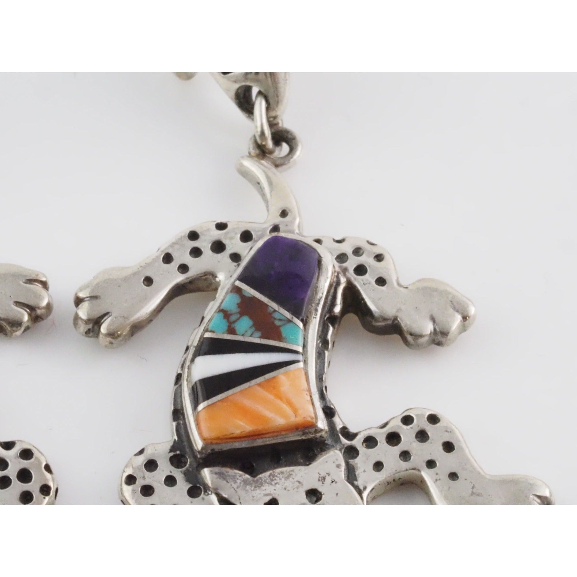 NA Zuni Rock Kritters Sterling Silver Gem Inlay Big Cat Earrings 20g 2 Inches