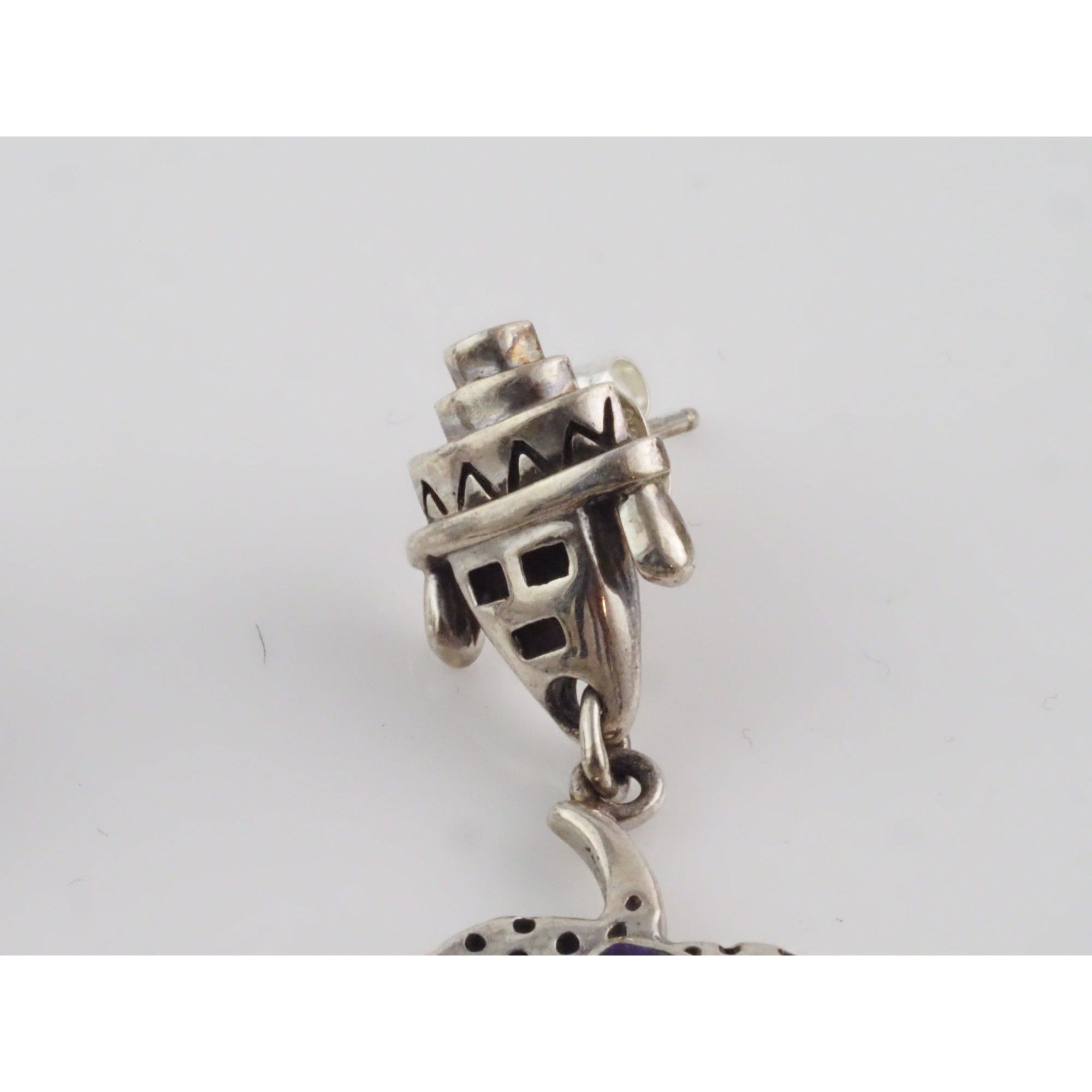 NA Zuni Rock Kritters Sterling Silver Gem Inlay Big Cat Earrings 20g 2 Inches