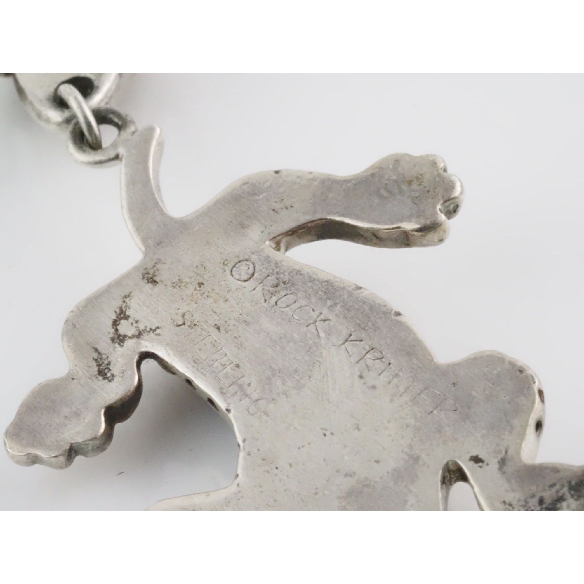 NA Zuni Rock Kritters Sterling Silver Gem Inlay Big Cat Earrings 20g 2 Inches