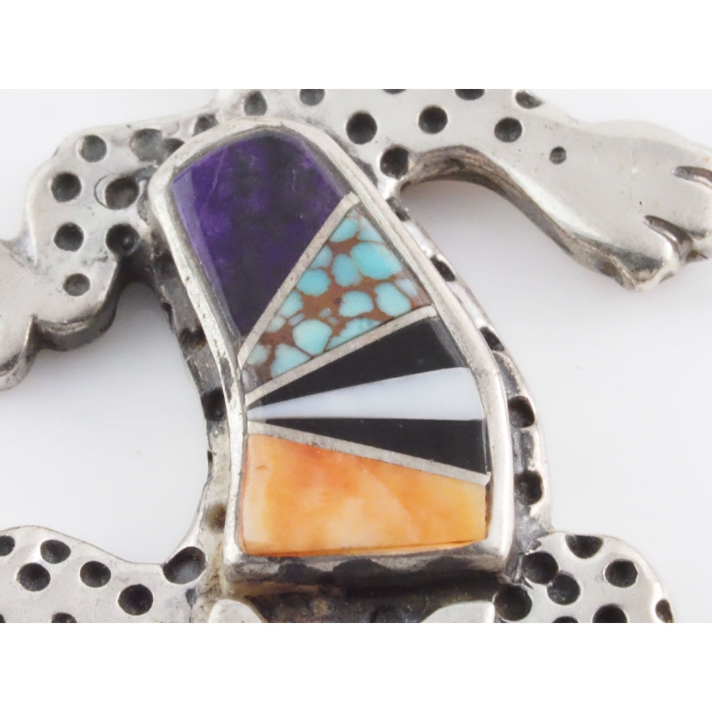 NA Zuni Rock Kritters Sterling Silver Gem Inlay Big Cat Earrings 20g 2 Inches